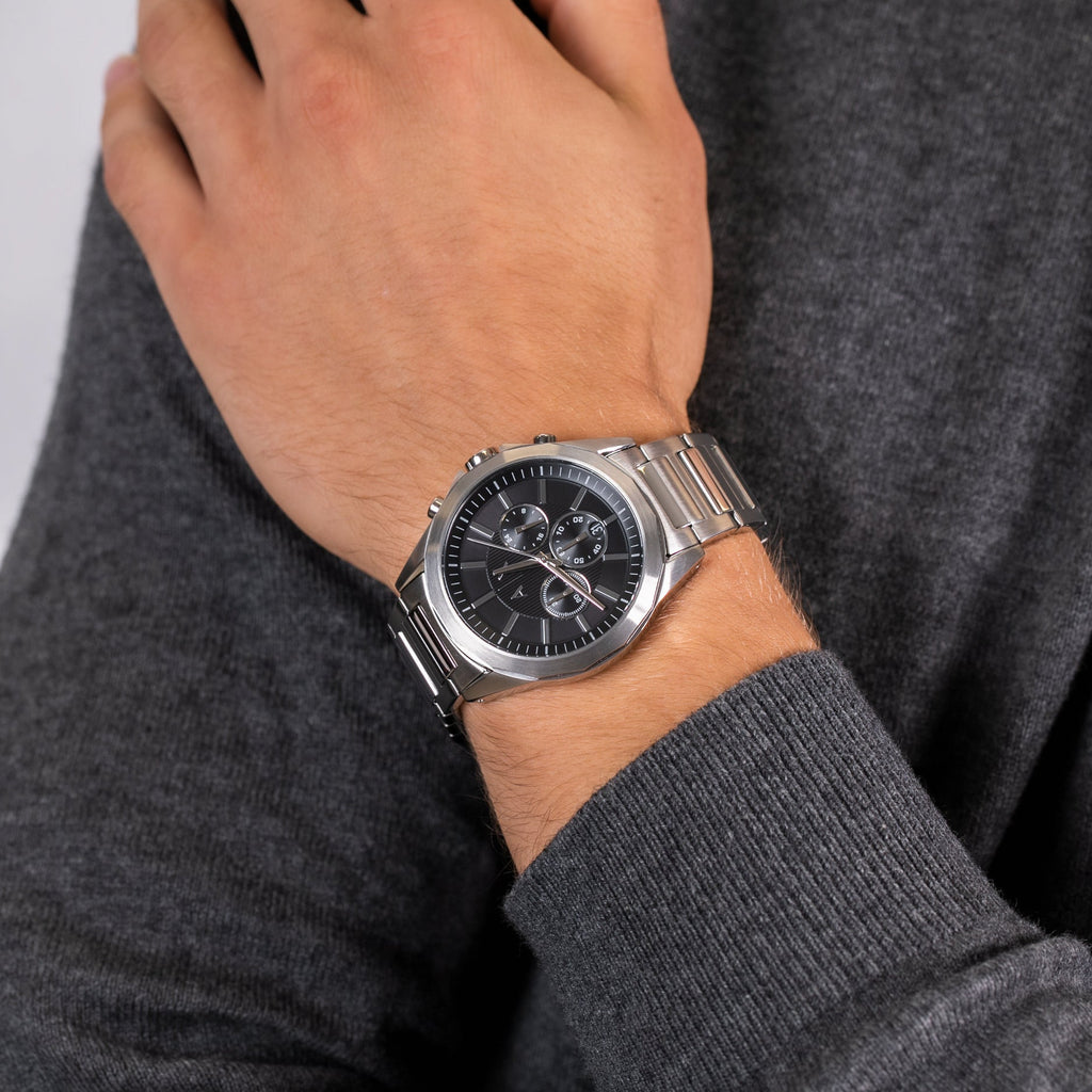 Armani Exchange Drexler AX2600 Men's Chronograph Watch – Black Dial with Silver Stainless Steel Strap