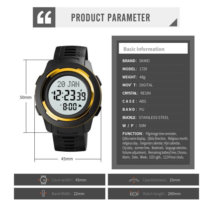 skmei-1729-qibla-calendar-timing-multifunctional-led-digital-display-luminous-electronic-watchgold-and-white