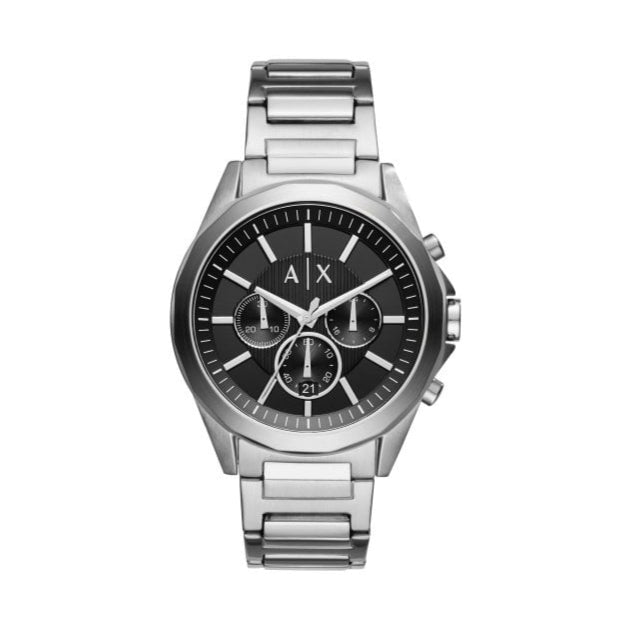 Armani Exchange Drexler AX2600 Men's Chronograph Watch – Black Dial with Silver Stainless Steel Strap